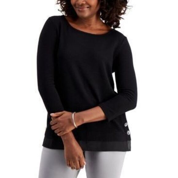 JM Collection 3/4-Sleeve Top Black L - Picture 1 of 1